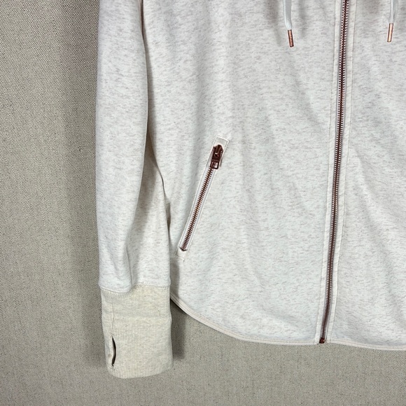 Athleta > White Zip Up Hooded Sweatshirt with Thumb Holes Small - Picture 4 of 8